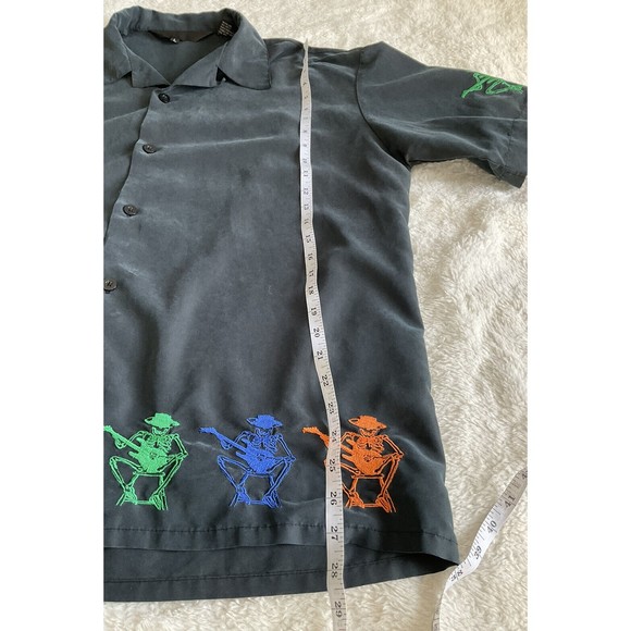 Bare Bones Guitar Day Of The Dead Skeletons Short Sleeve Button Down Shirt Lg￼🎸 - Picture 8 of 9